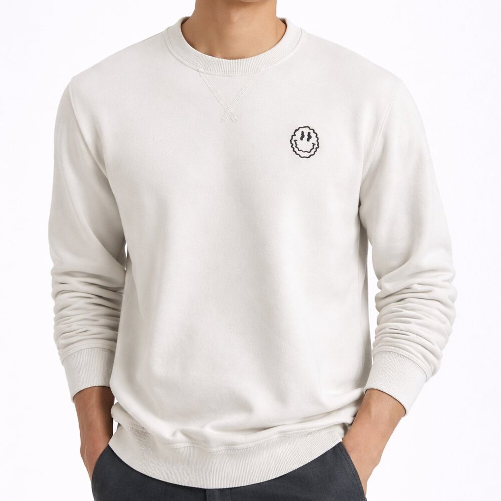 $80 Whalebone Delight Classic Crew Sweatshirt XL Ivory Smiley Stretch Montauk NY